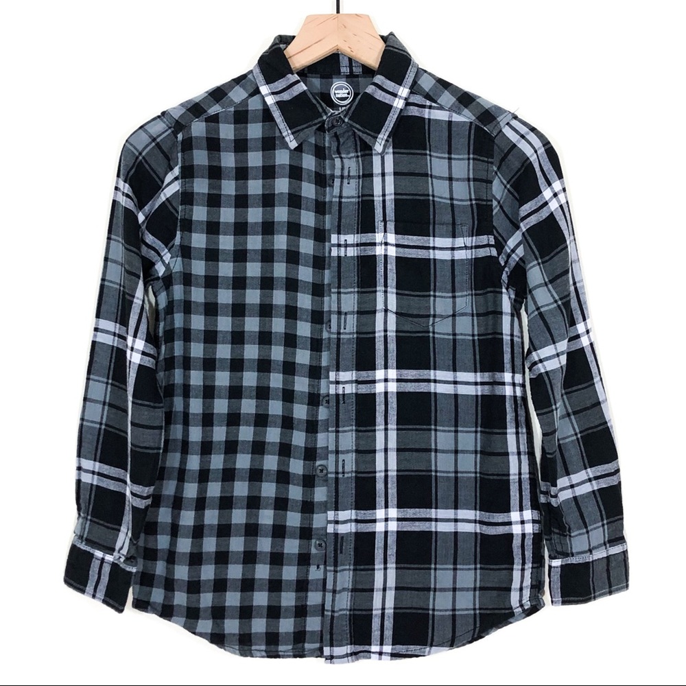 Wonder Nation Boys Black Plaid Button Down Flannel